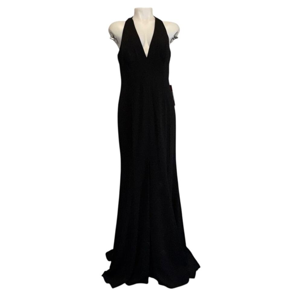 NEW NWT Carmen Marc Valvo Infusion Black Halter Maxi Dress Size 10